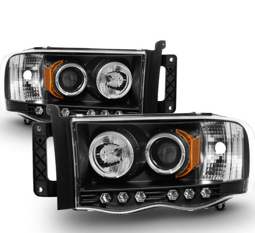 2002-2005 DODGE RAM 1500/2500/3500 PAR FOCOS FONDO NEGRO LED HALO Projector (CHOFER & PASAJERO) - PAL Auto Parts