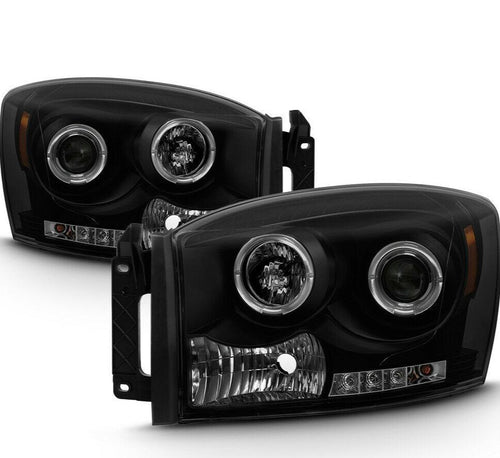 2006-2008 DODGE RAM 1500 2500 3500 PAR FOCOS FONDO NEGRO LED HALO PROJECTOR (CHOFER & PASAJERO) - PAL Auto Parts