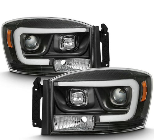 2006-2008 DODGE RAM 1500 2500 3500 PAR FOCOS FONDO NEGRO LED TUBE HALO PROJECTOR (CHOFER & PASAJERO) - PAL Auto Parts