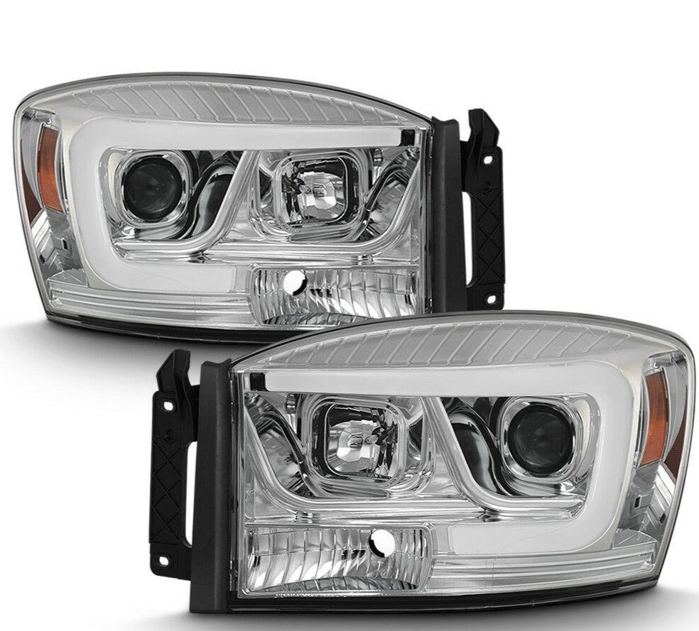 2006-2008 DODGE RAM 1500 2500 3500 PAR FOCOS FONDO CROMADO LED TUBE HALO PROJECTOR (CHOFER & PASAJERO) - PAL Auto Parts